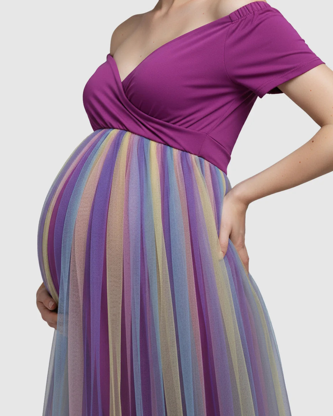 Ruffled Tulle Pastel Empire Maternity Photoshoot Gown