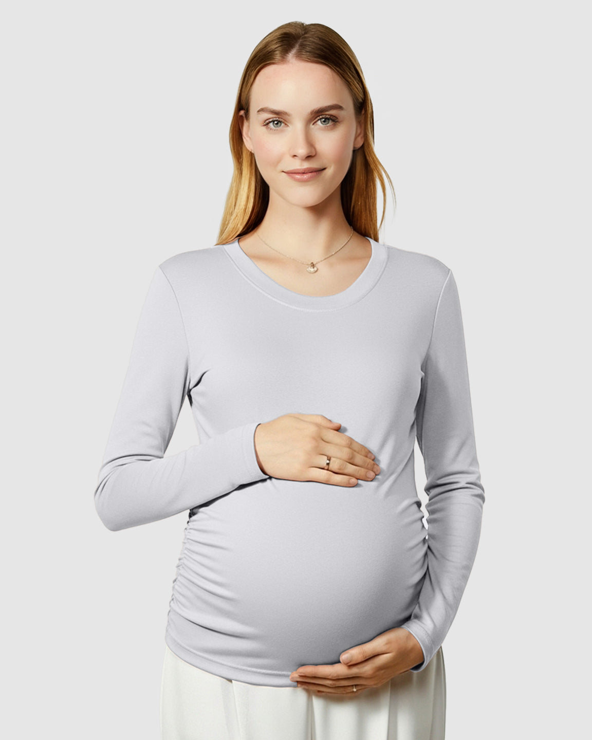 Round Neck Long Sleeve Thermal Maternity Top