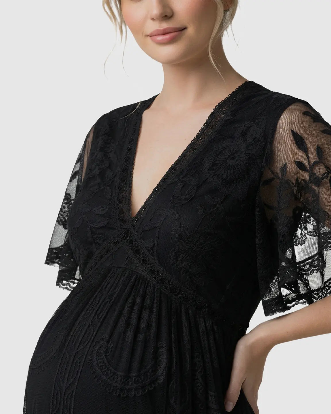 Sheer-Lace Romantic Maternity Maxi Dress