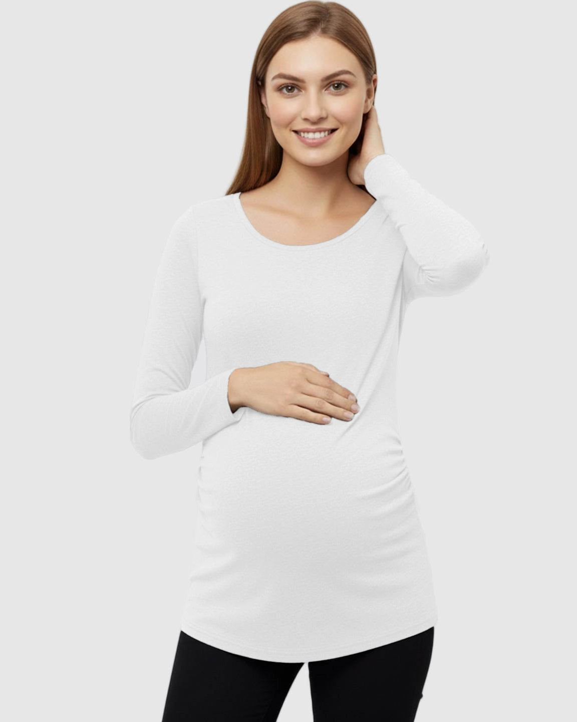 Side-Ruched Slim Fit Long Sleeve Maternity Top
