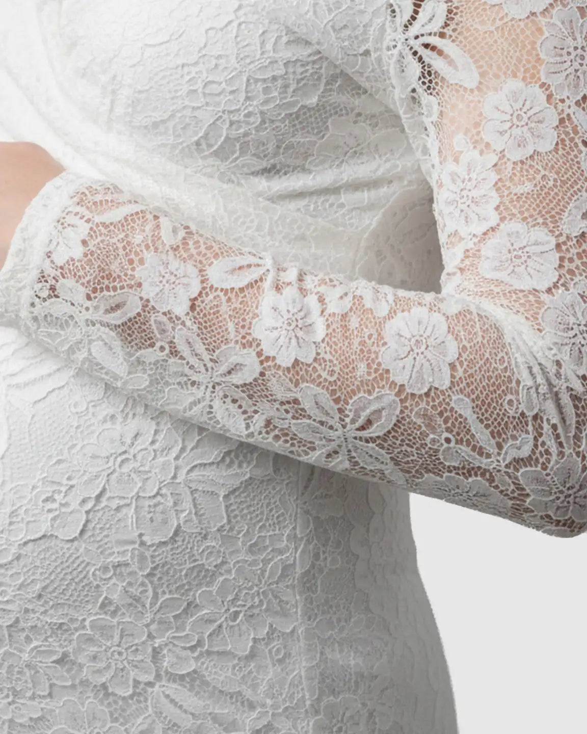 Sheer Lace-Sleeve Mermaid Train Maternity Photoshoot Gown