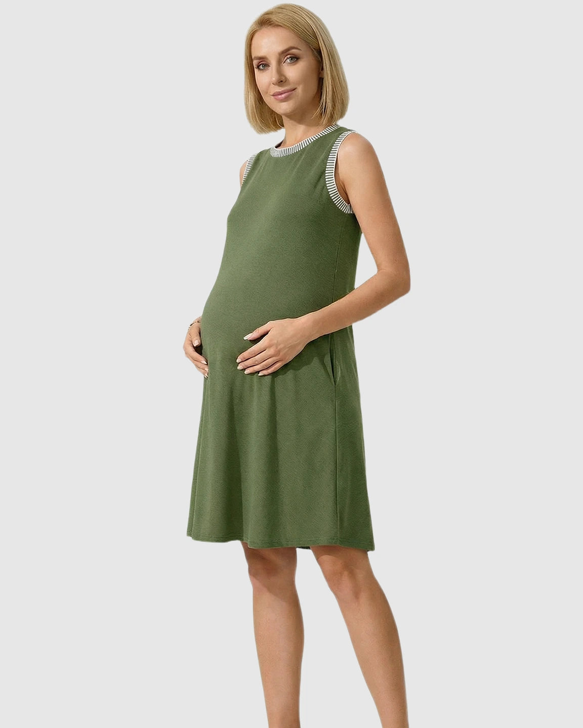 Sleeveless Mid-Waist Umbrella Skirt Maternity Dress