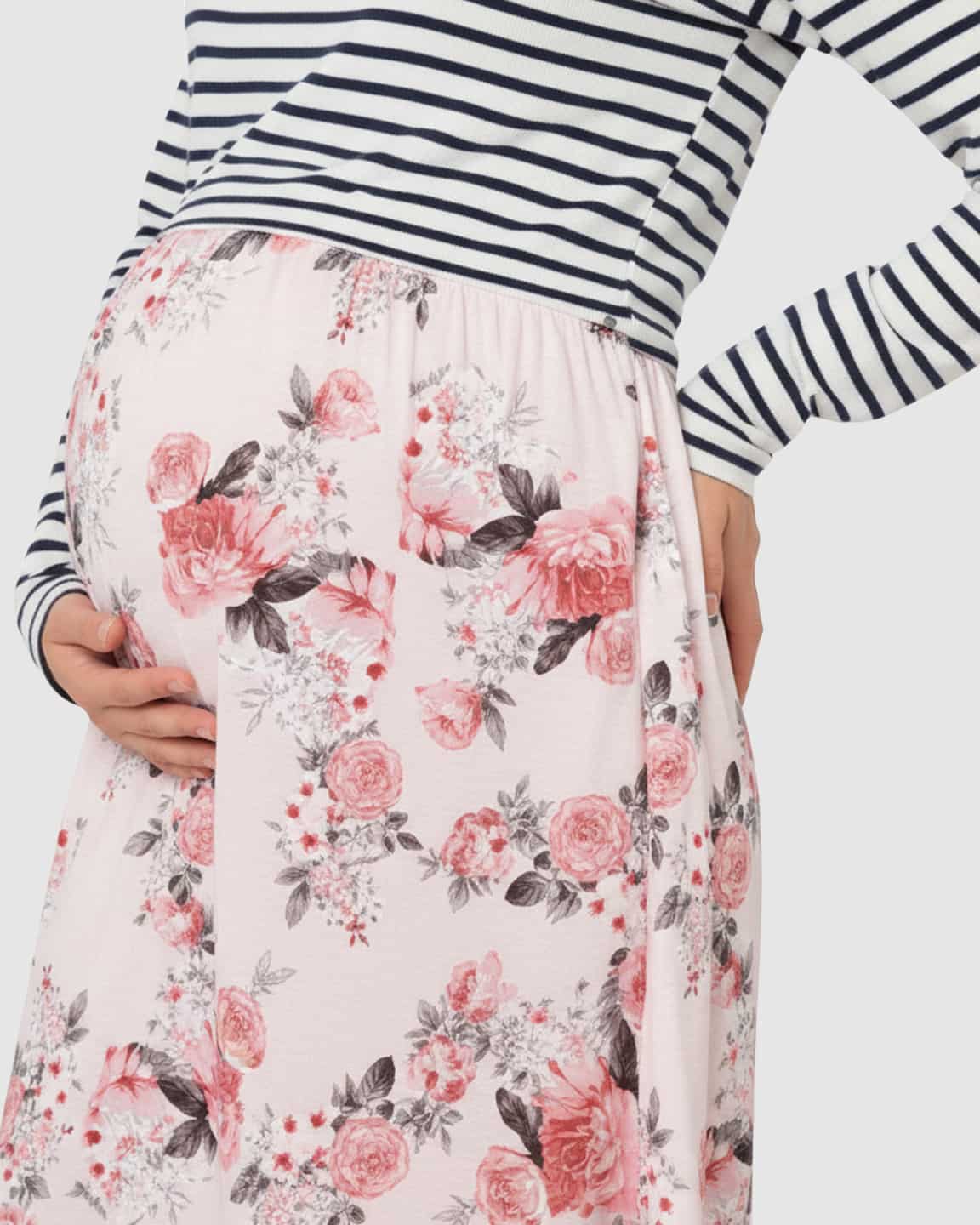 Striped Top Floral Skirt Nursing & Maternity Midi Dress