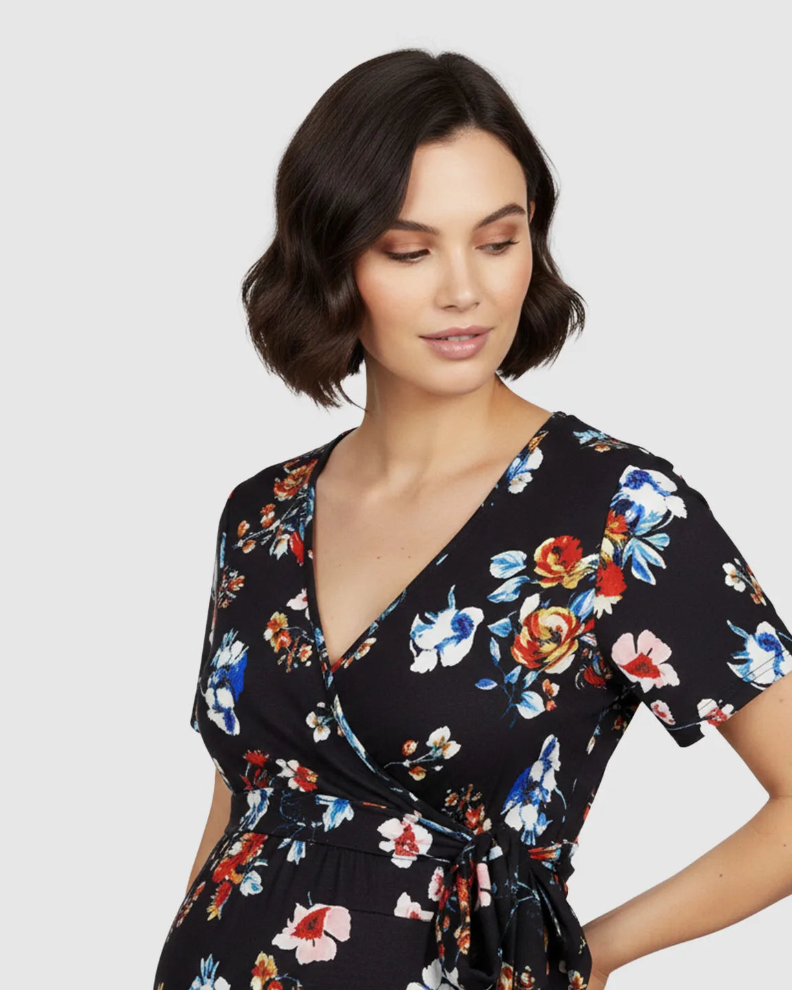 V-Neck Wrap Style Floral Maternity Maxi Dress