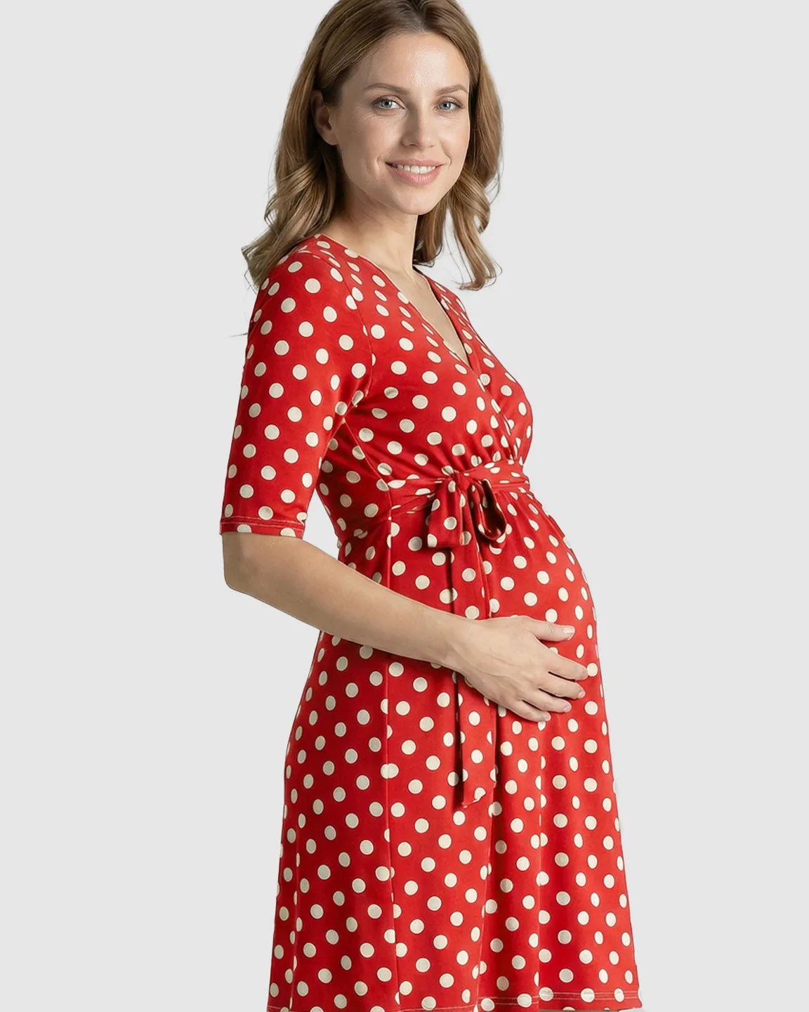 Adjustable Waist Polka Dot Maternity Dress