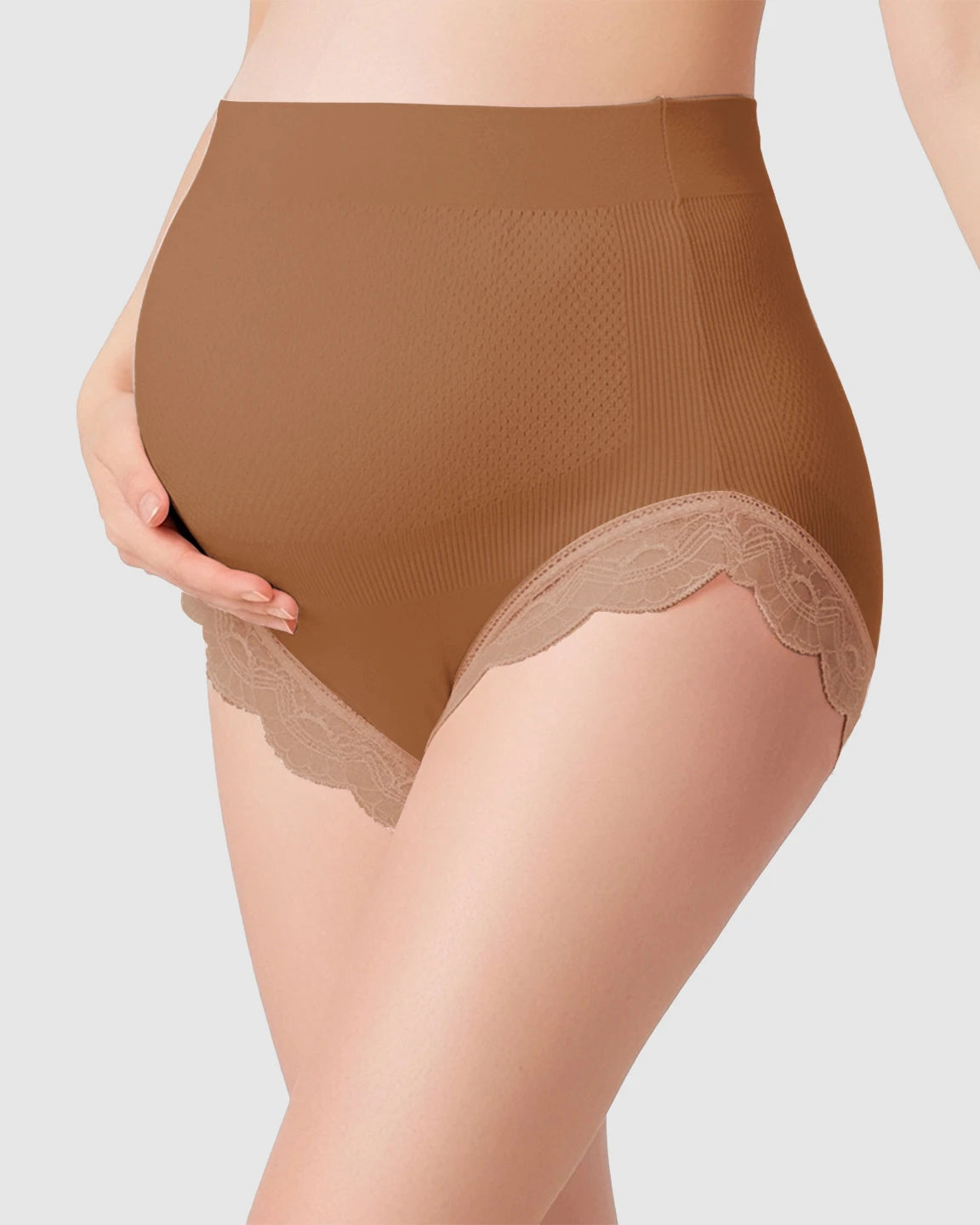 High-Waist Seamless Lace-Trim Maternity Panties