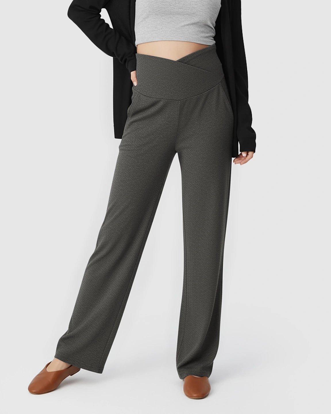 Crossover Waist Wide-Leg Maternity Lounge Pants