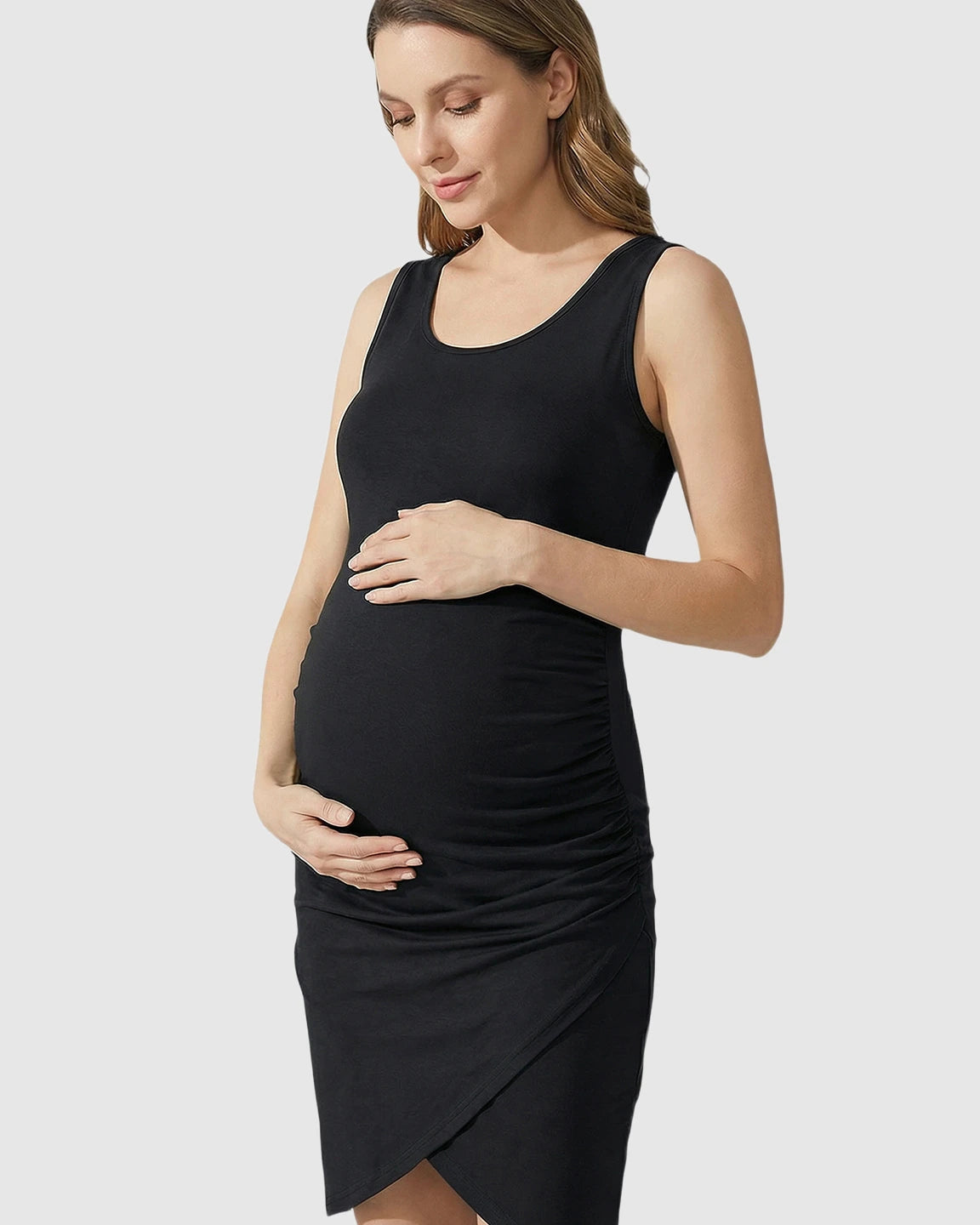 Side Ruched Wrap-Style Hem Maternity Dress