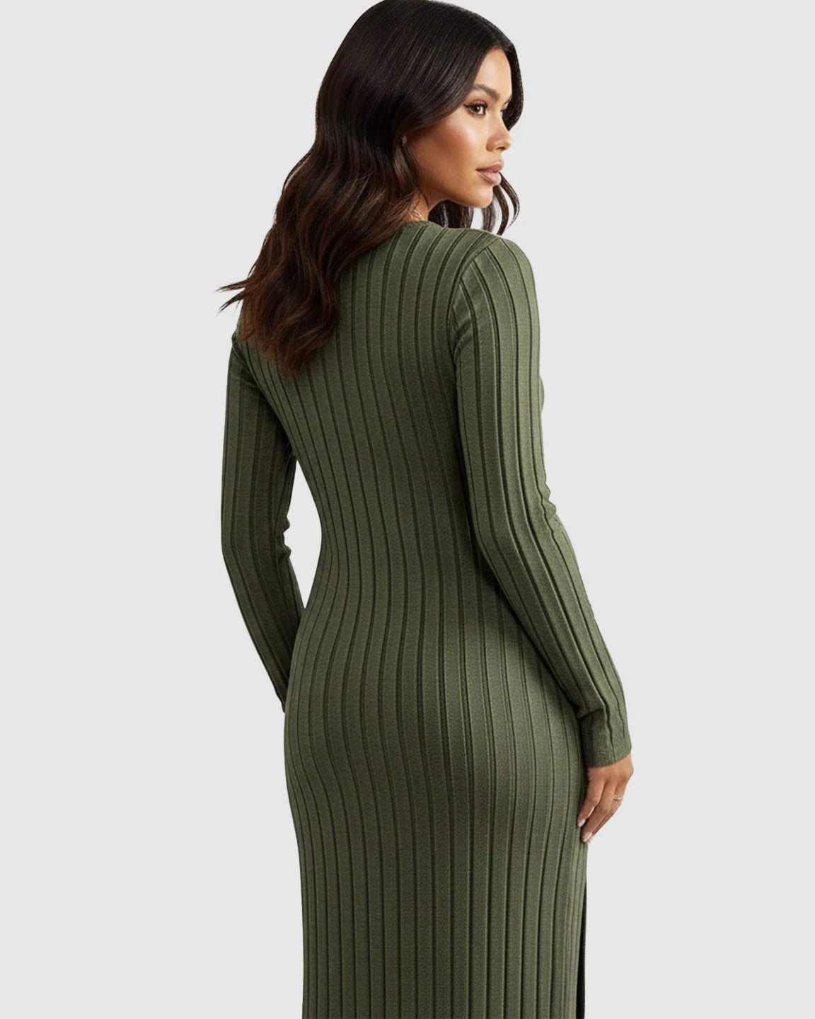Ribbed Knit Maternity Maxi Dress with Side Slit