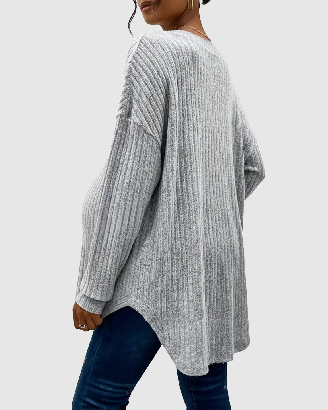 Ribbed Button-Front Drop Shoulder Maternity Top