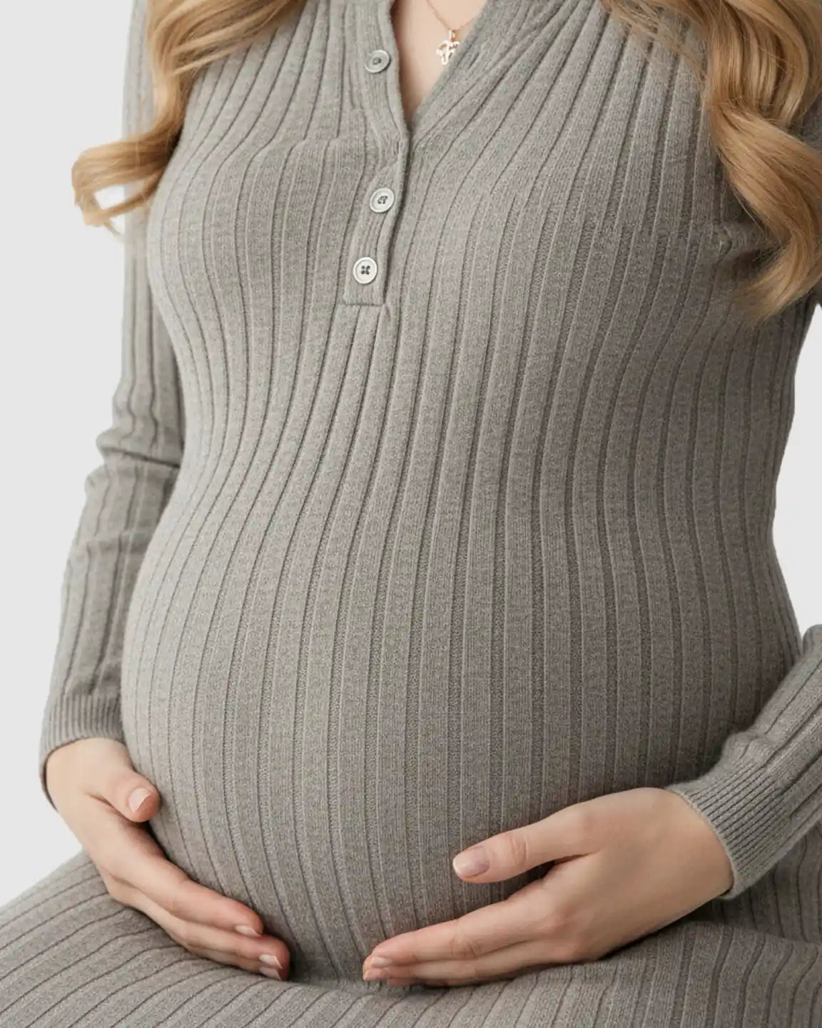 Ribbed Knit A-Line Long Sleeve Maternity Maxi Dress