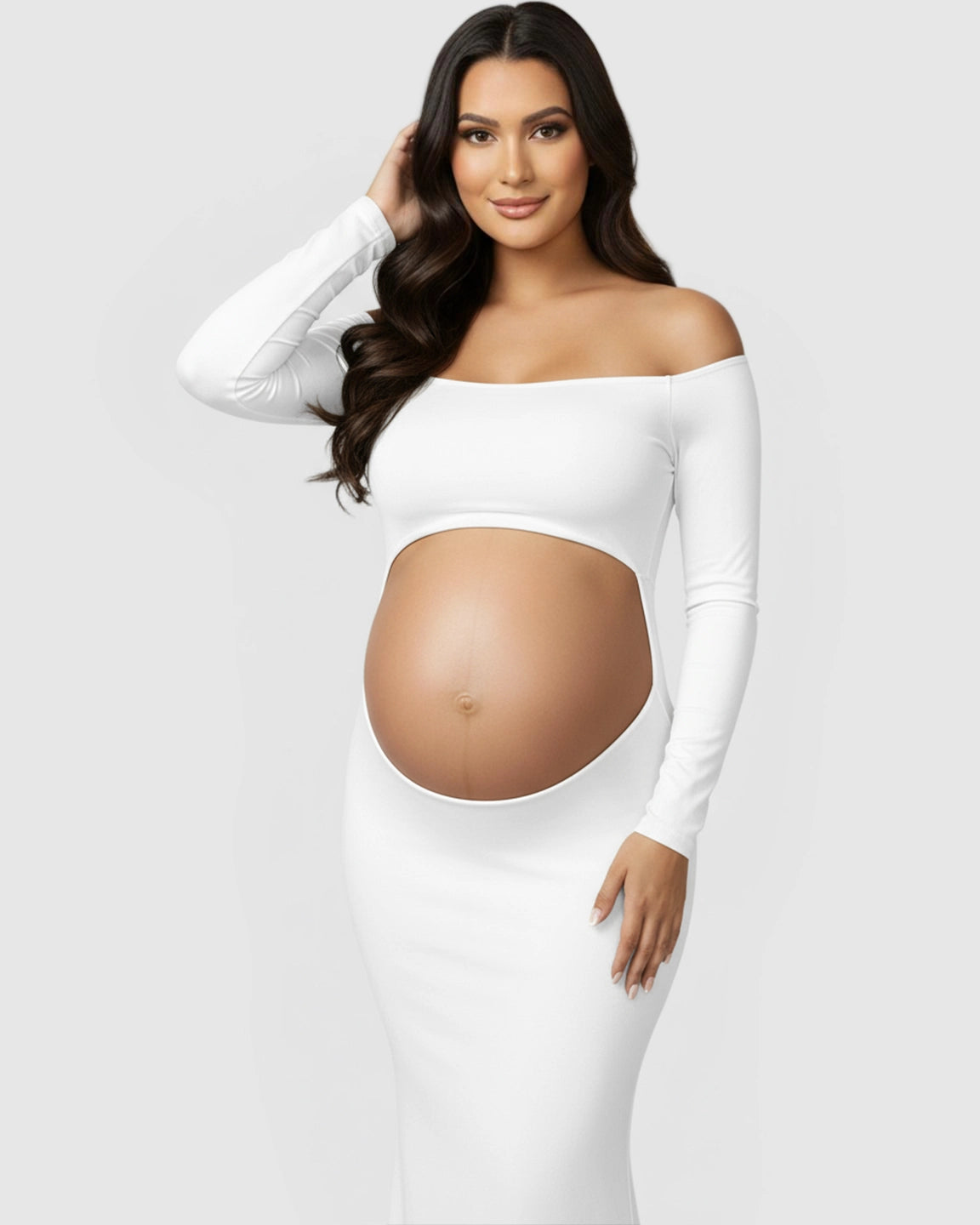 Off-Shoulder Bump Reveal Maternity Photoshoot Gown