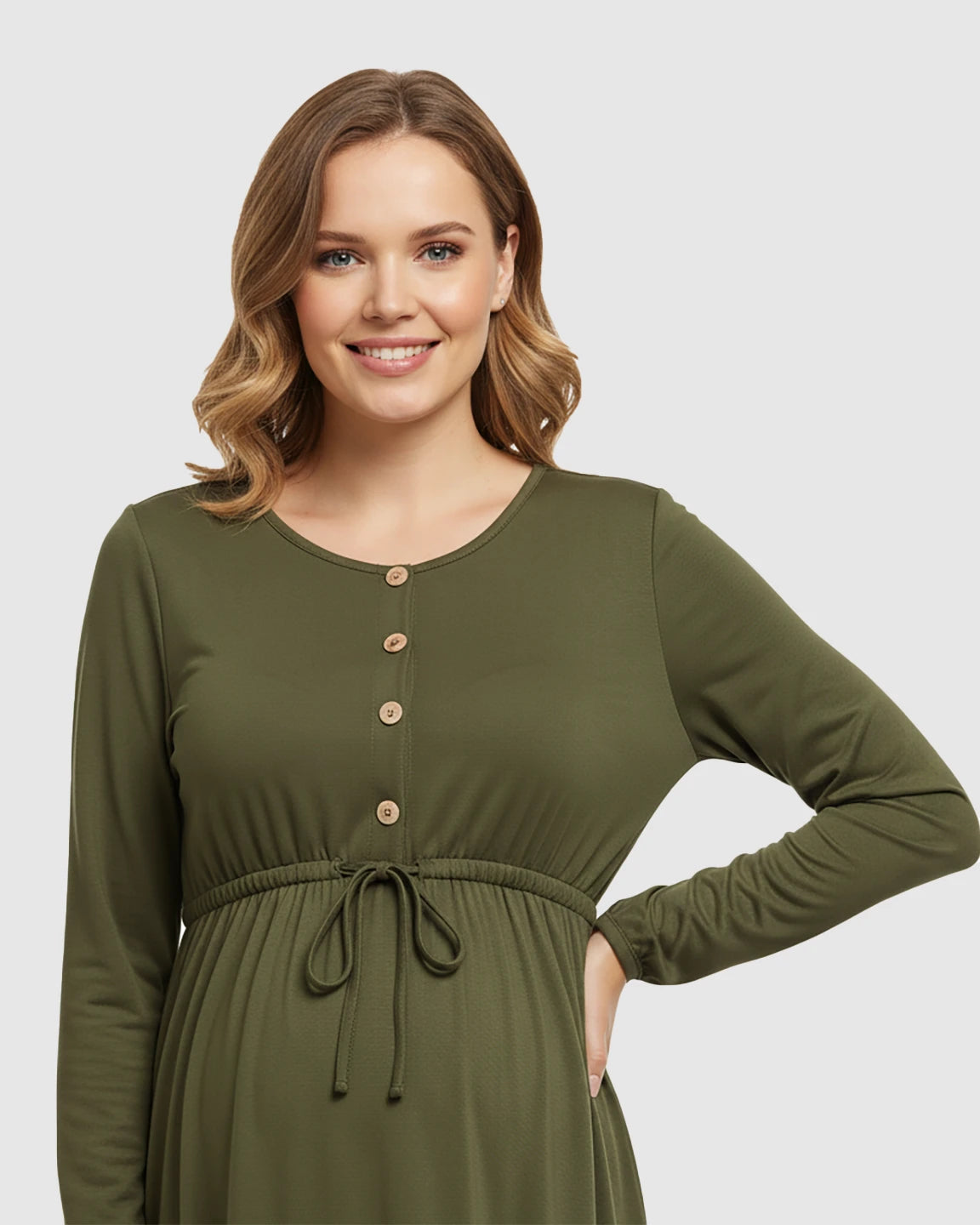 Button-Front Drawstring Waist Maternity Dress