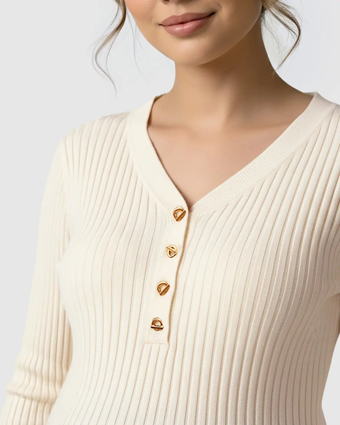 Ribbed Korean V-Neck Maternity Nursing Sweater