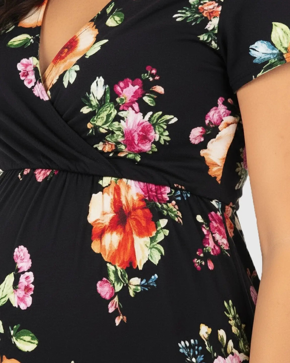 Floral V-Neck Short Sleeve Maternity Maxi Dress