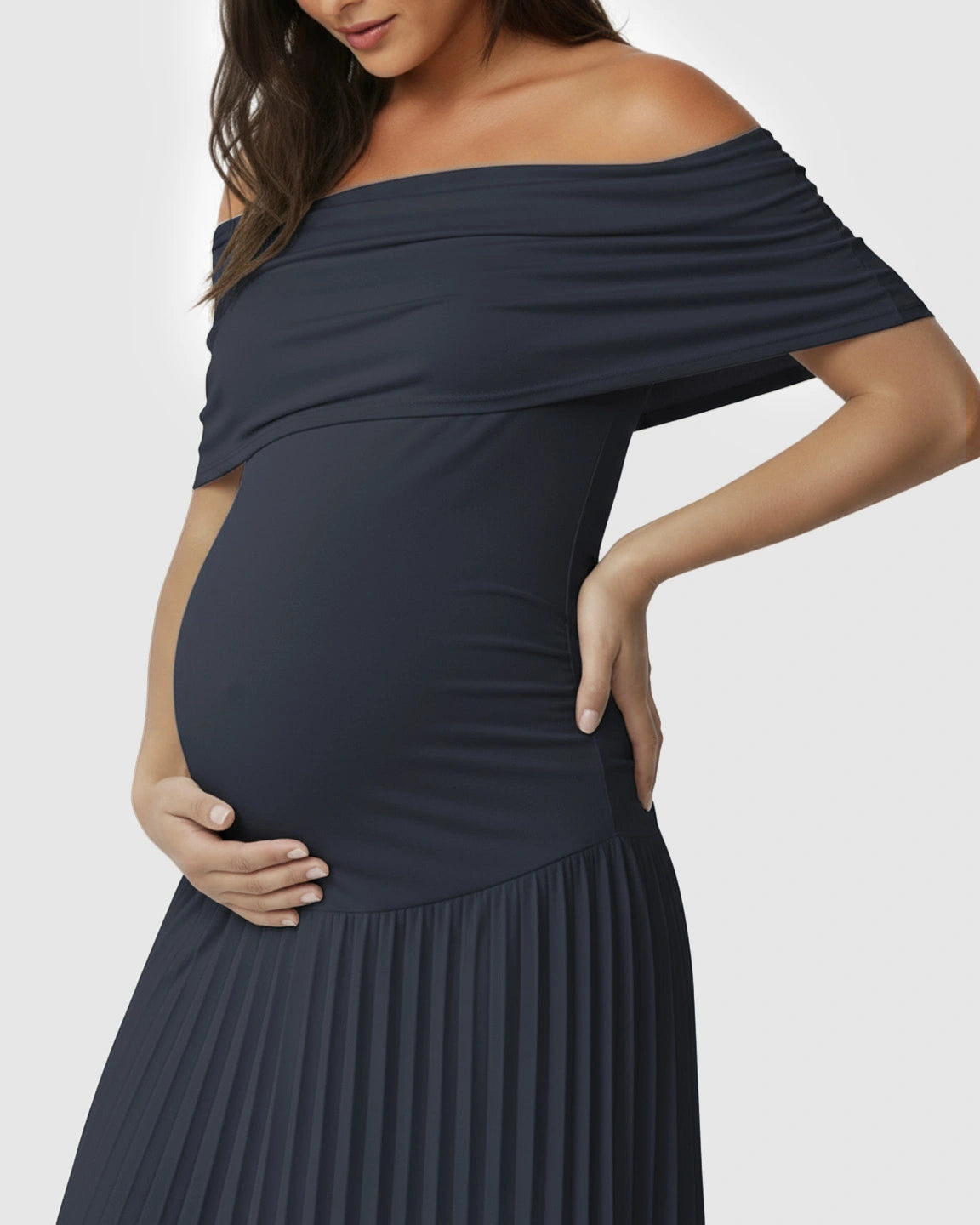 Curve-Hugging Pleated Maternity Maxi Dress