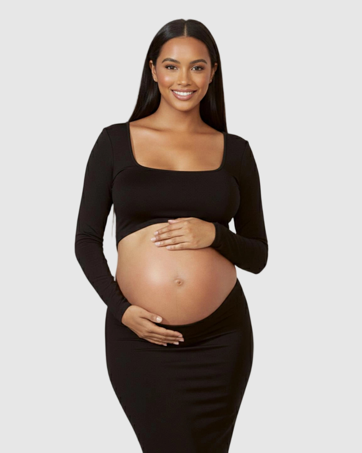 Long Sleeve Bump-Revealing Bodycon Maternity Maxi Dress