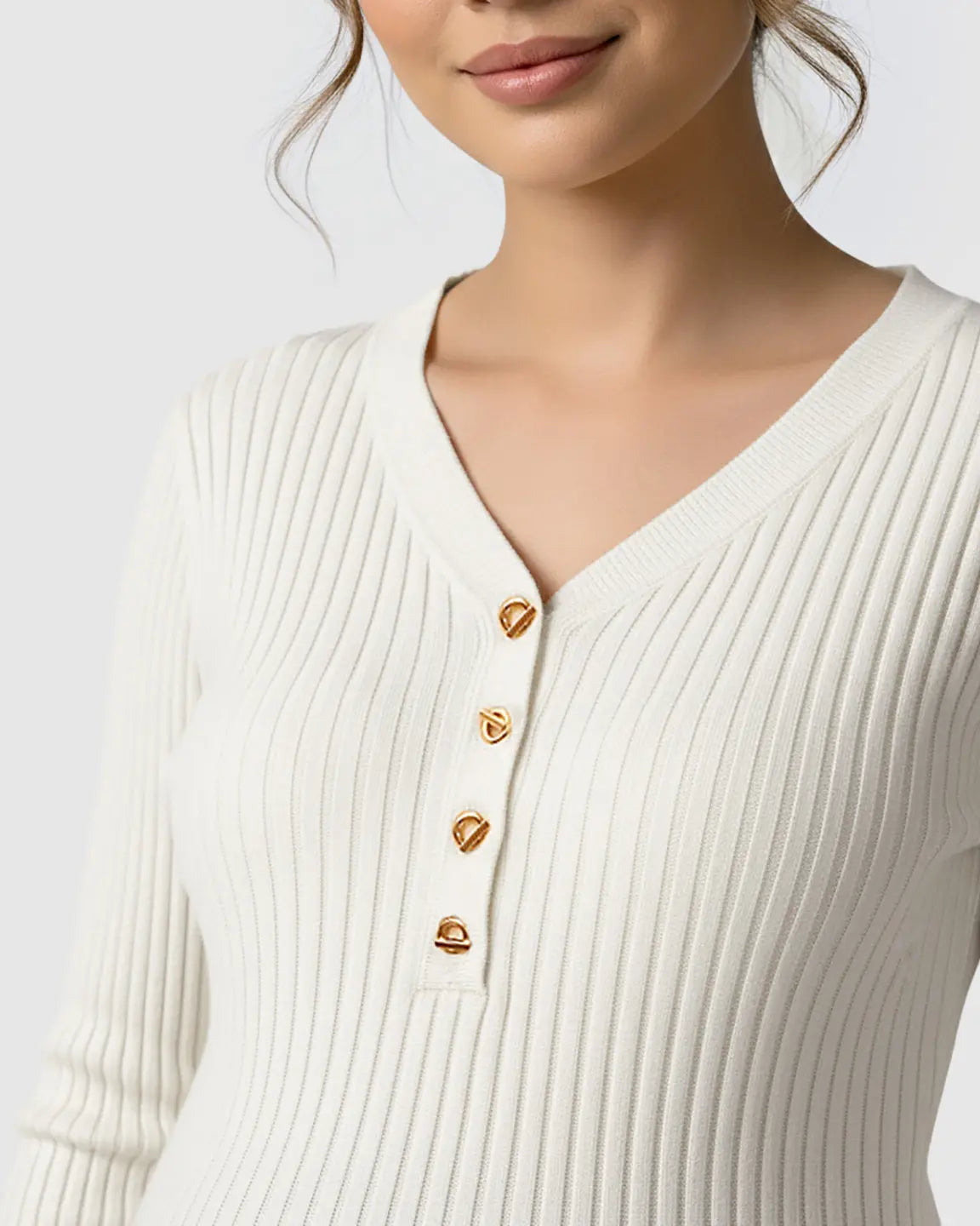 Ribbed Korean V-Neck Maternity Nursing Sweater