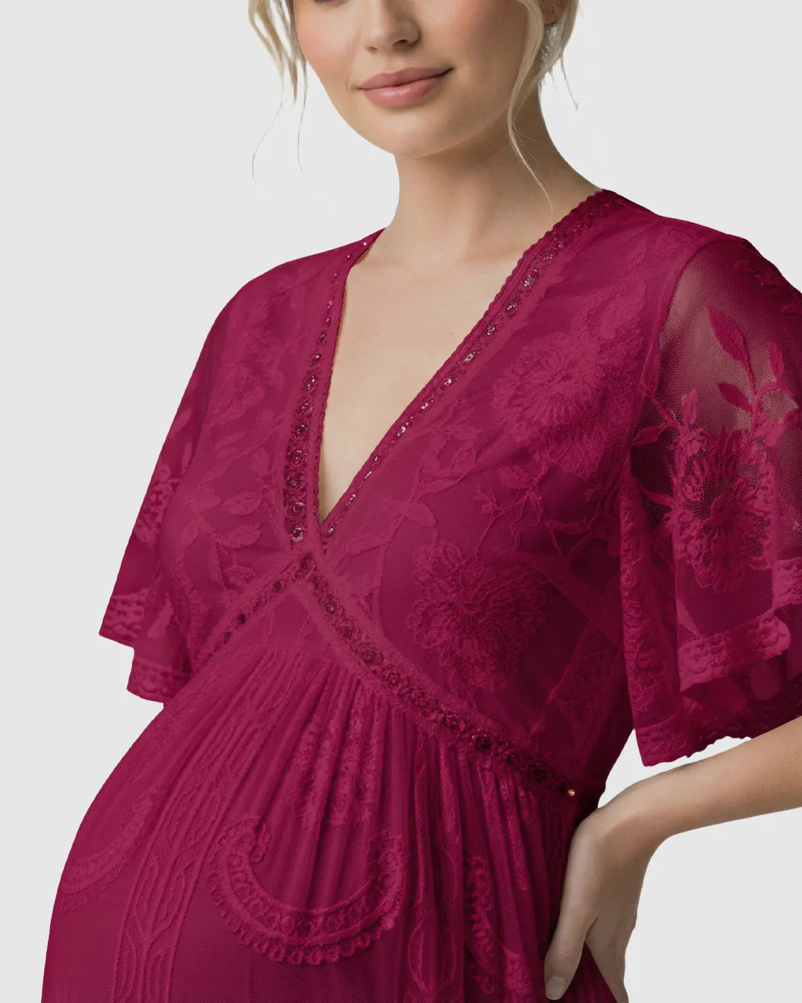 Sheer-Lace Romantic Maternity Maxi Dress