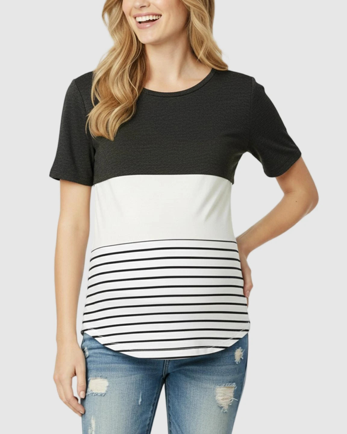 Hidden Nursing Access Colorblock Striped Maternity Top