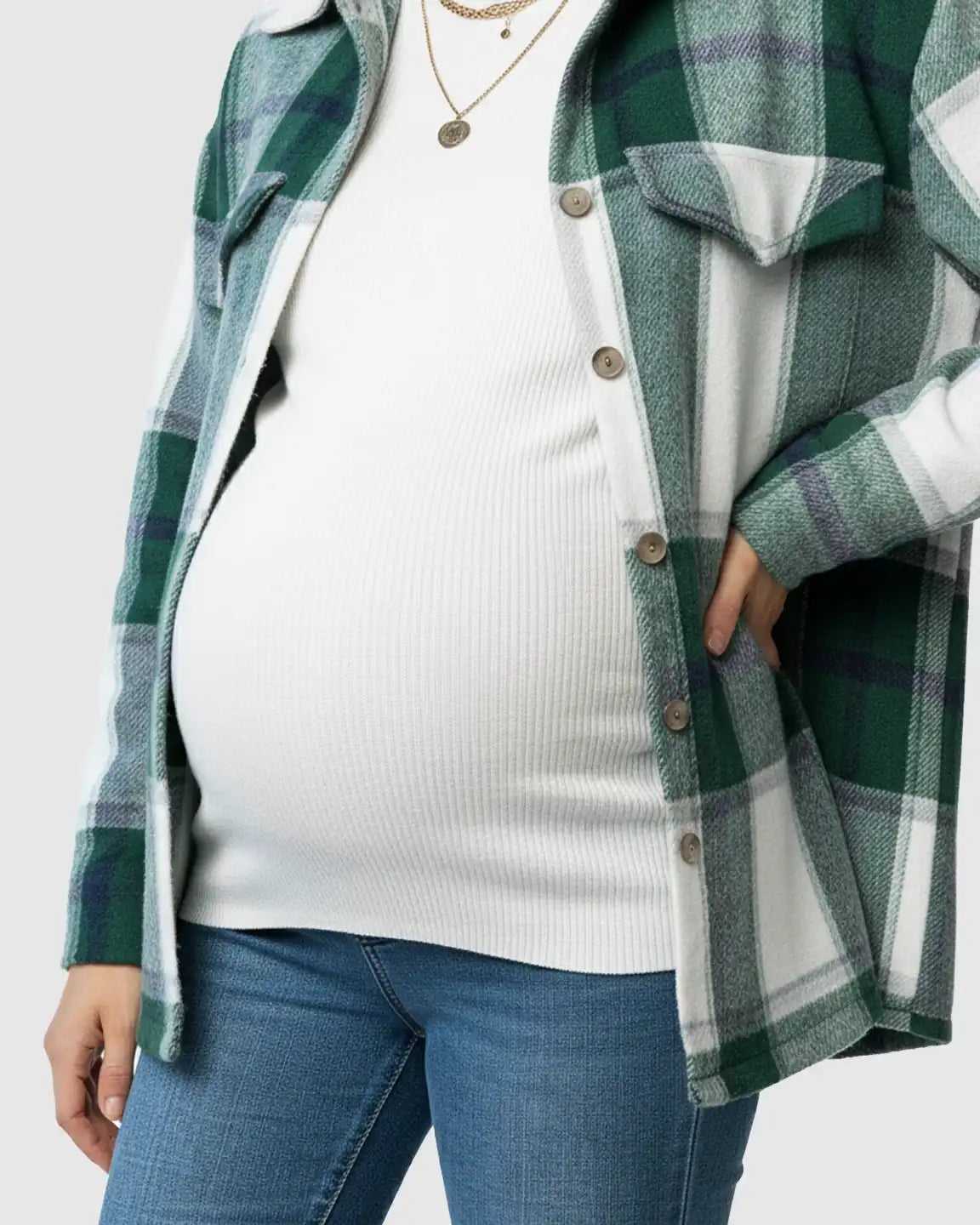 Plaid Lapel Button-Up Maternity Shacket