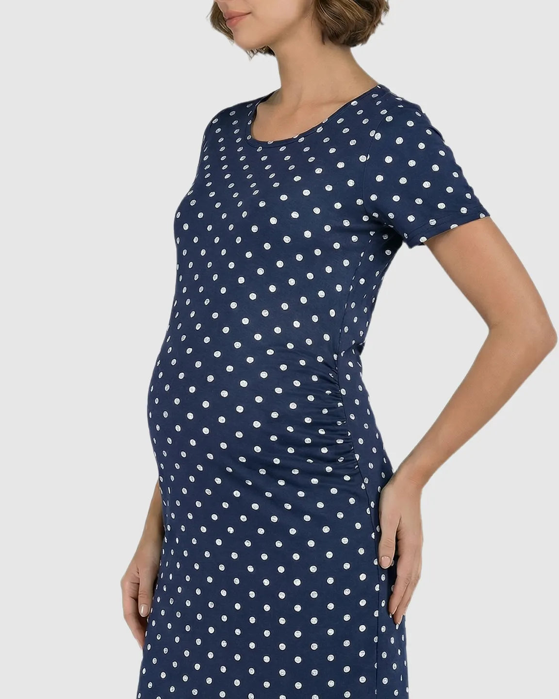 Ruched Bodycon Polka Dot Maternity Mini Dress