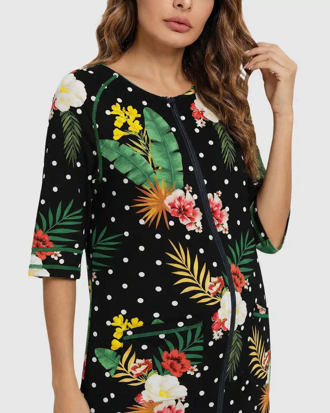 Zip-Front Tropical Print Maternity & Nursing Lounge Dress
