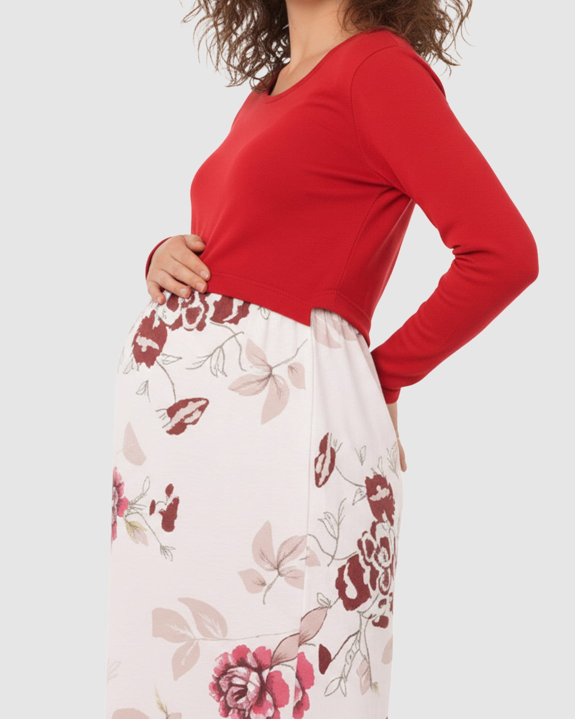 Red Floral Nursing & Maternity Midi Dress