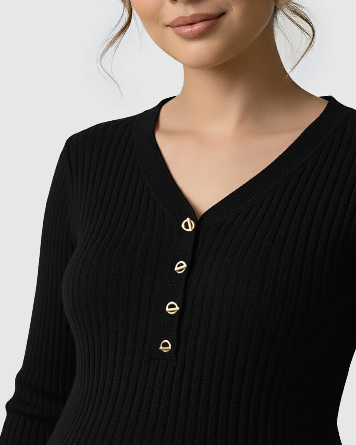 Ribbed Korean V-Neck Maternity Nursing Sweater