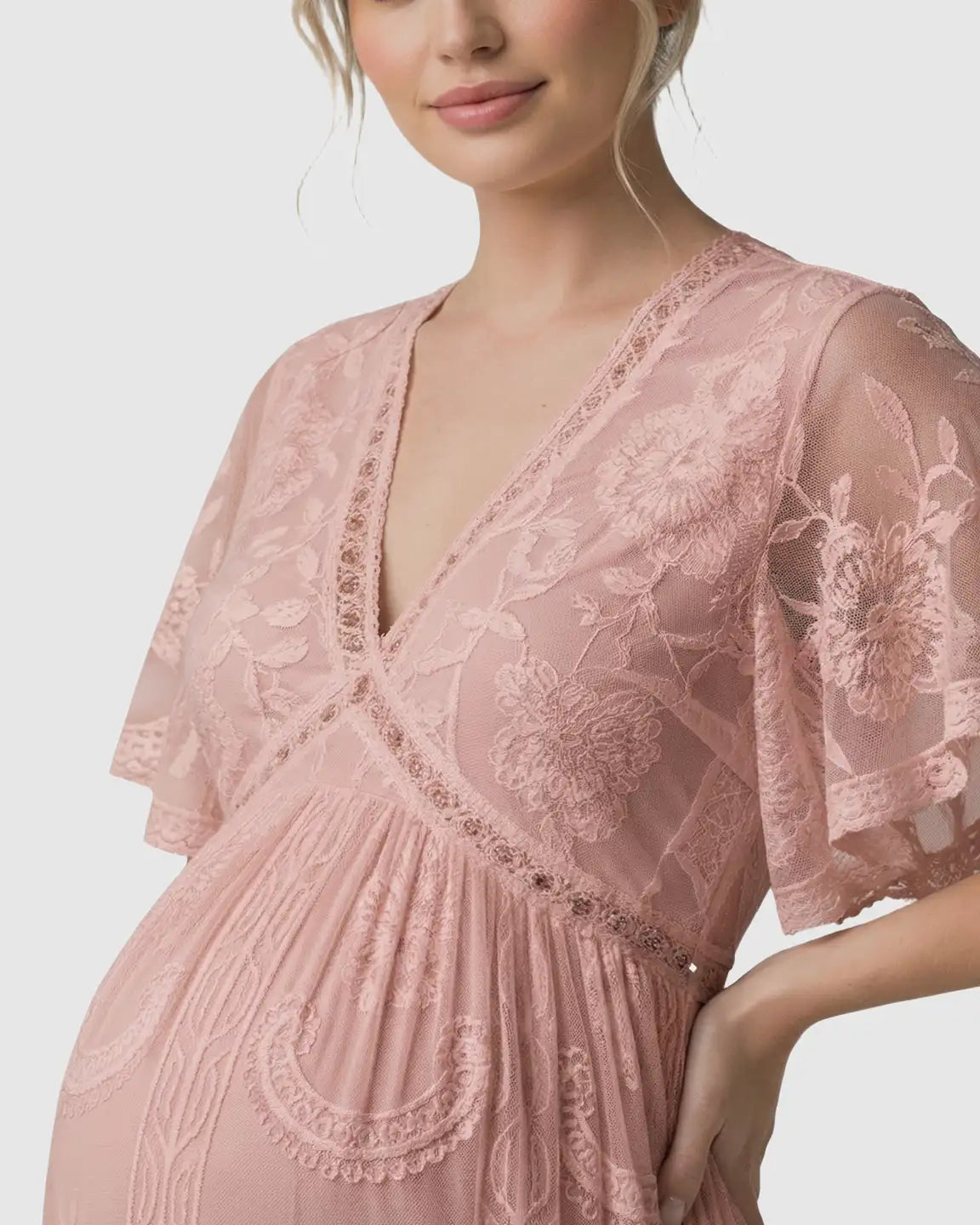 Sheer-Lace Romantic Maternity Maxi Dress