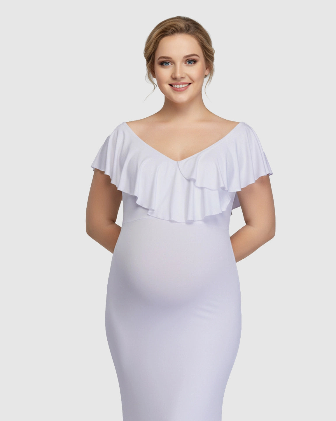 Off-Shoulder Ruffled Bodycon Maternity Maxi Dress