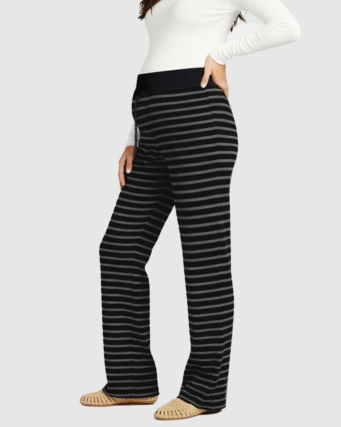 Striped Knitted Wide-Leg Maternity Pants