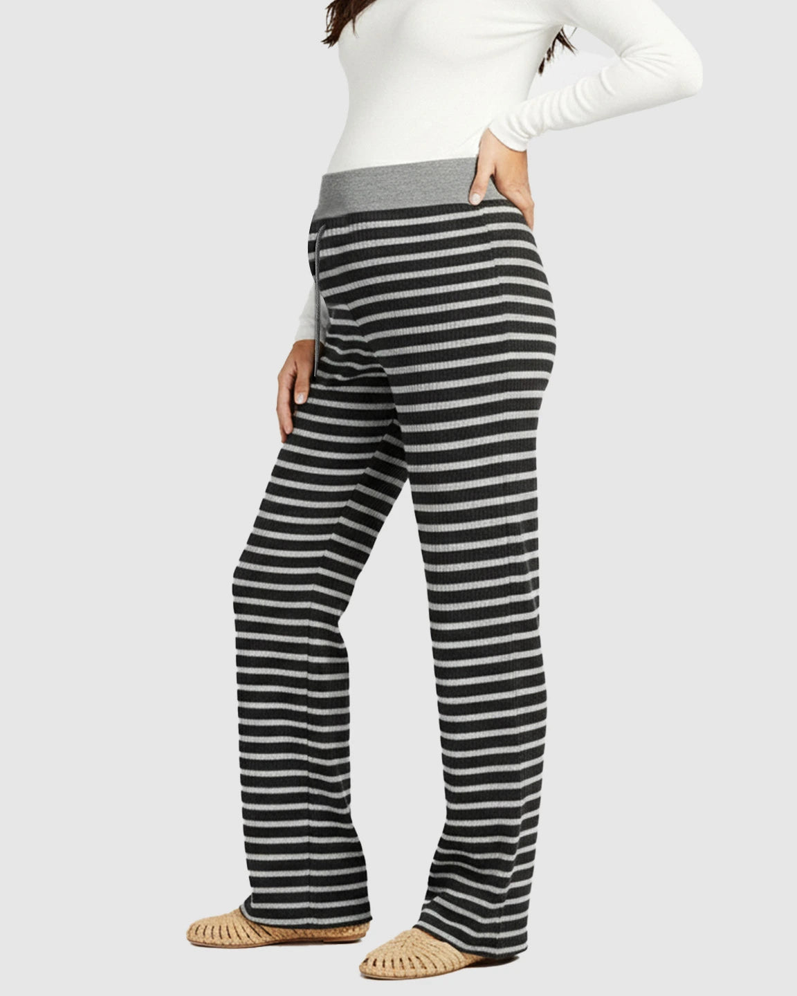 Striped Knitted Wide-Leg Maternity Pants