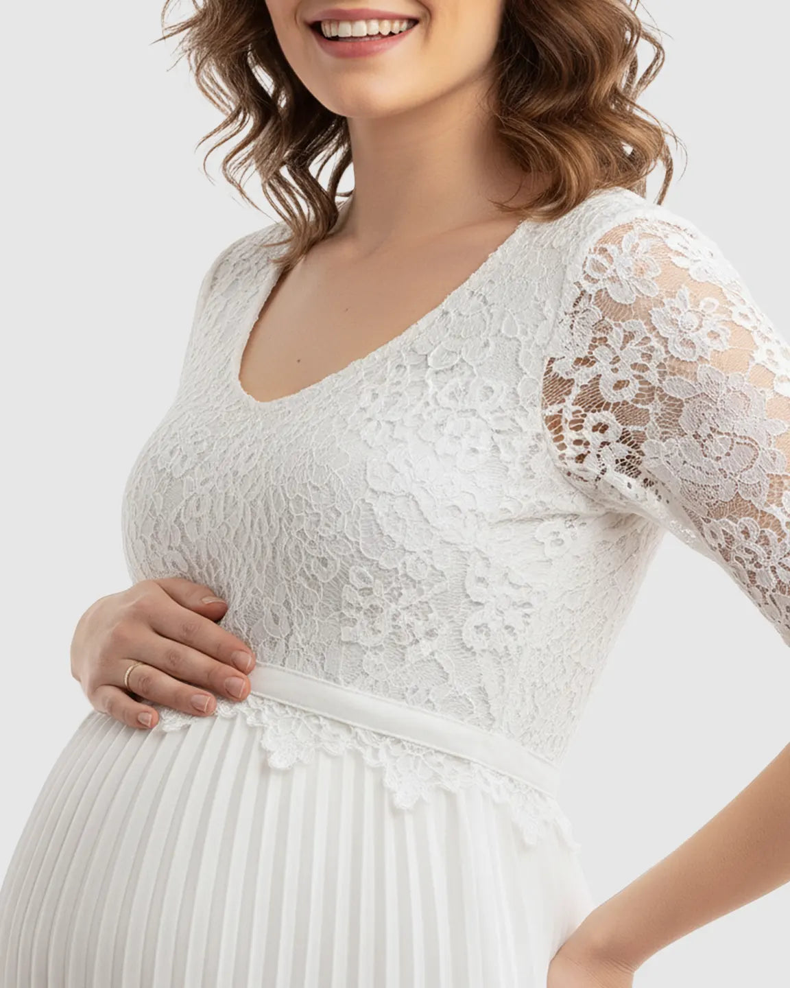 Lace Bodice Pleated Maternity Midi Dress