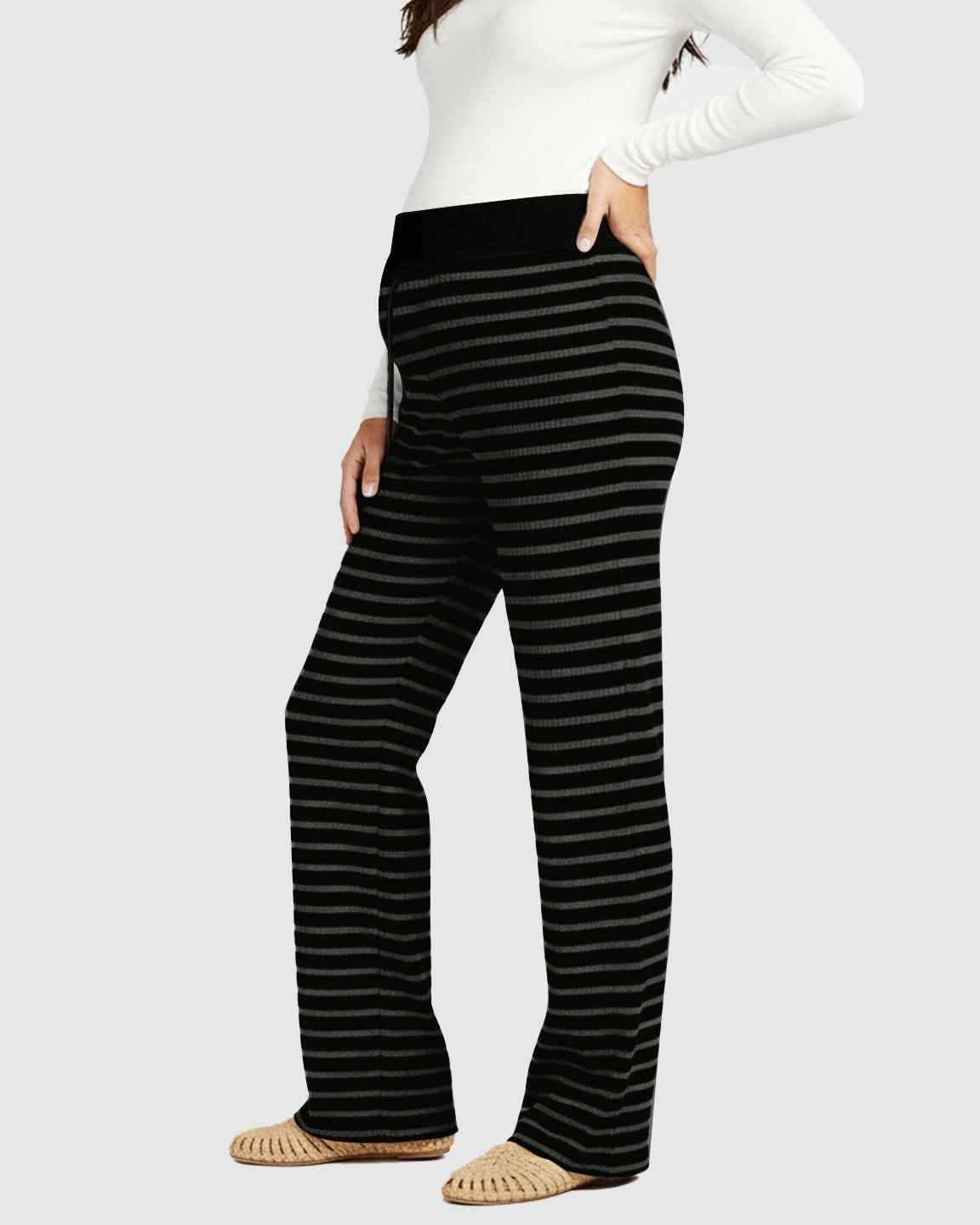 Striped Knitted Wide-Leg Maternity Pants