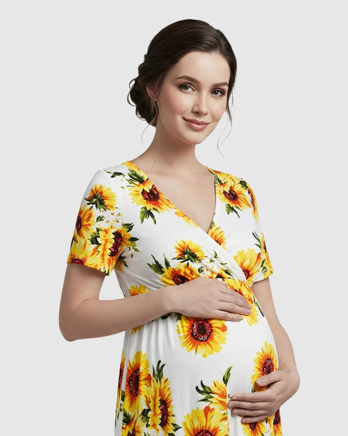 Crossover V-Neck Flowy Silhouette Maternity Maxi Dress