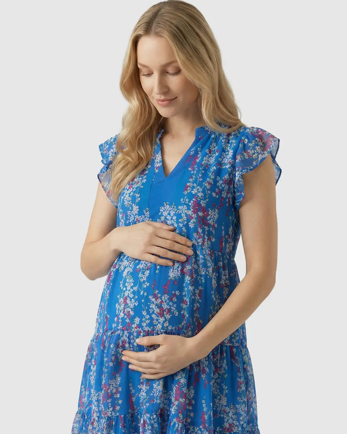 Floral V-neck A-Line Maternity Dress