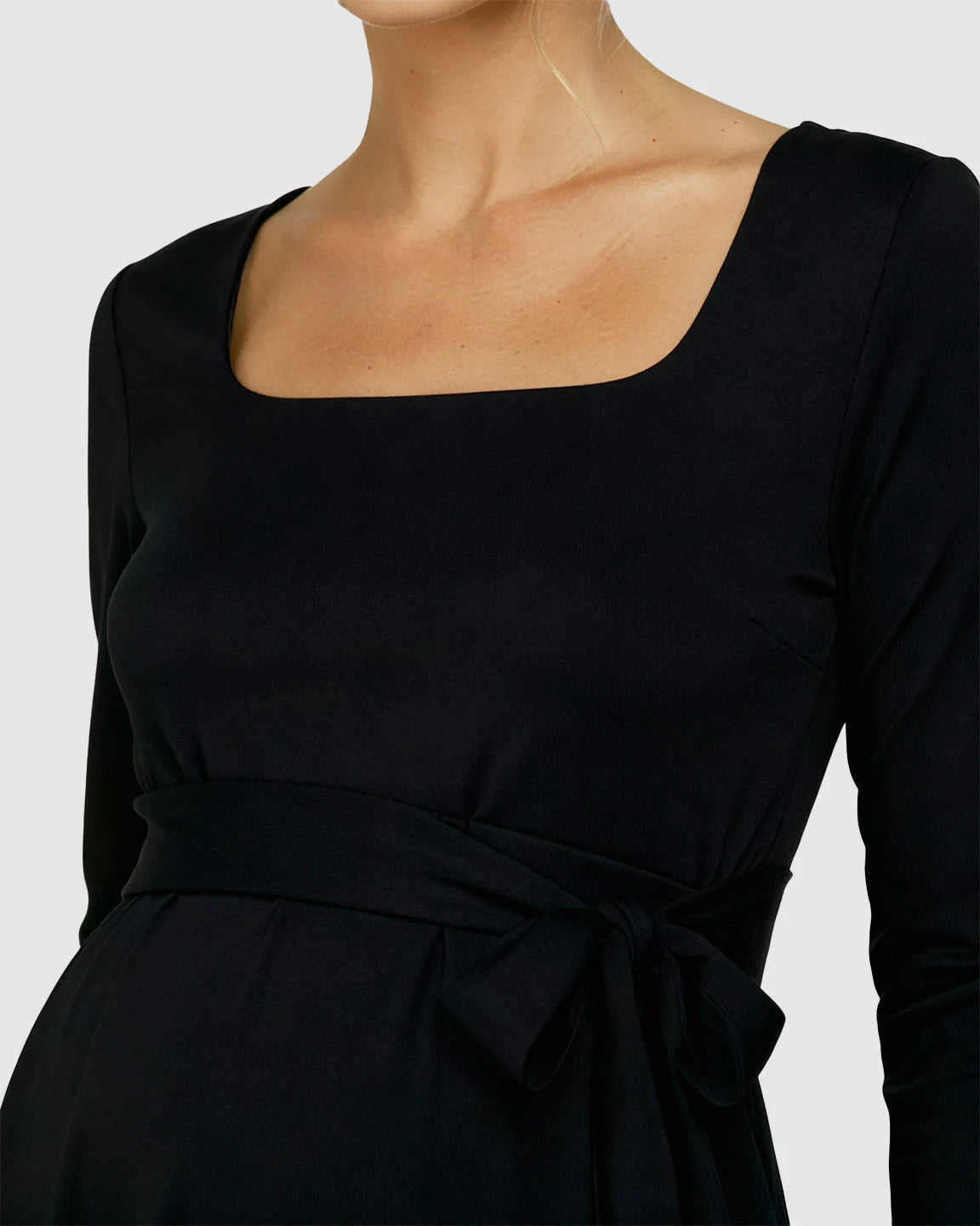 Square Neck Tie-Waist Bodycon Maternity Midi Dress
