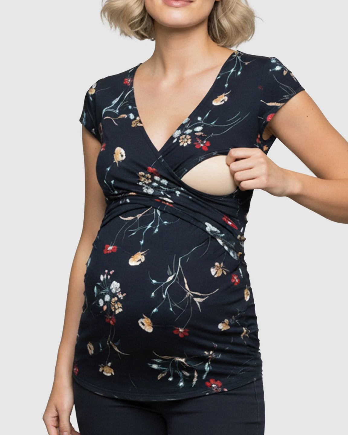 V-neck Floral Wrap Style Maternity & Nursing Top
