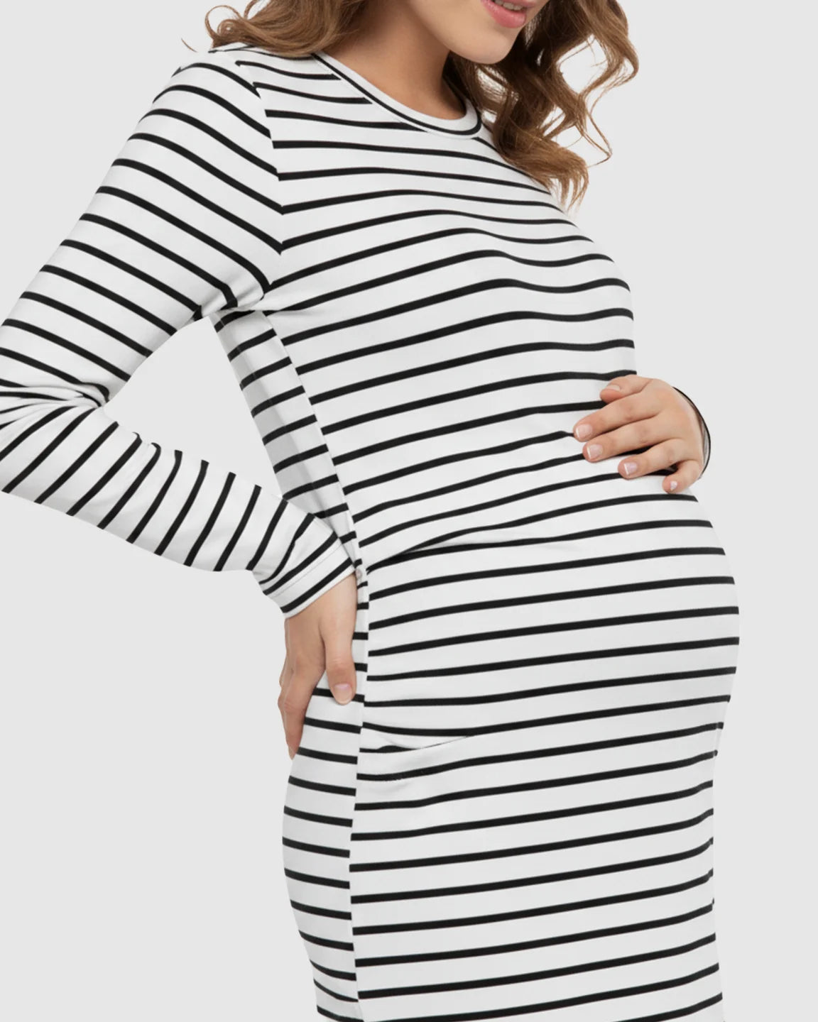 Striped Loose-Fit Maternity Midi Dress