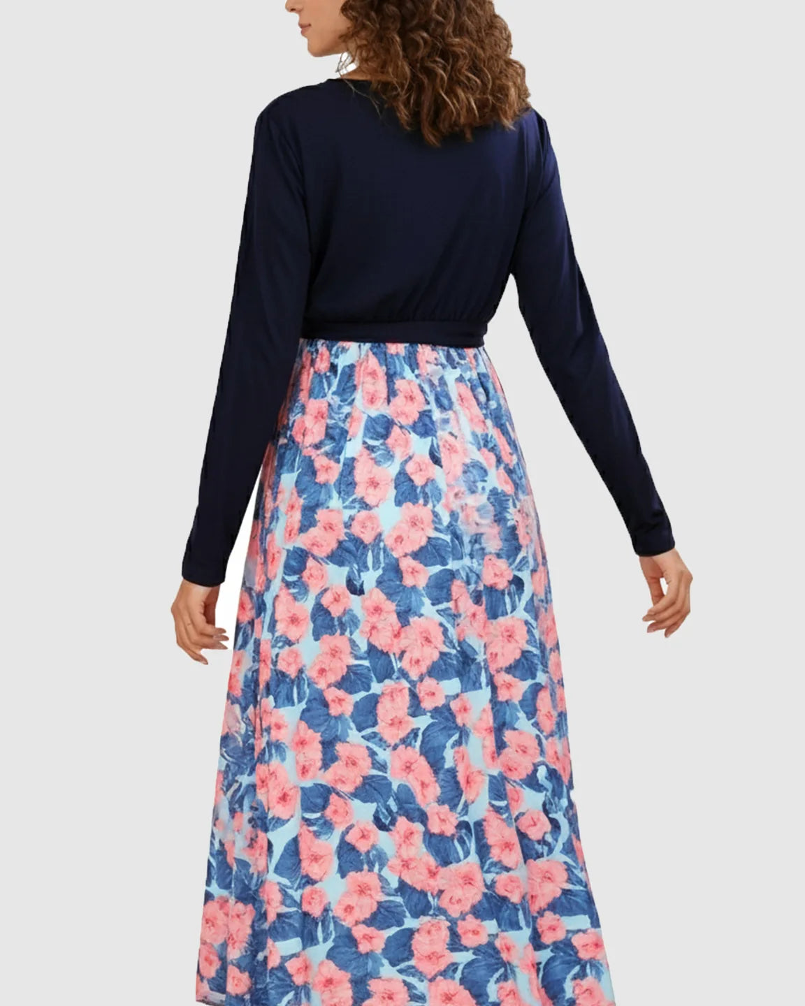 Floral V-Neck Maternity Midi Dress