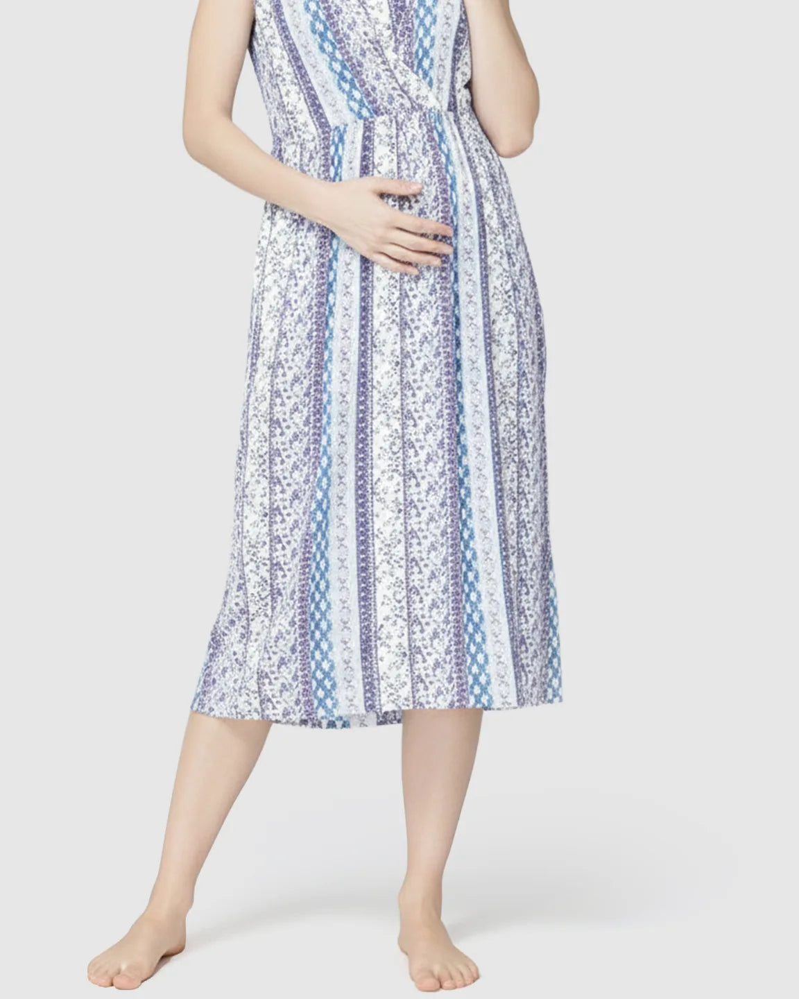 Concealed Nursing Access Boho Sleeveless Maternity Midi Dress