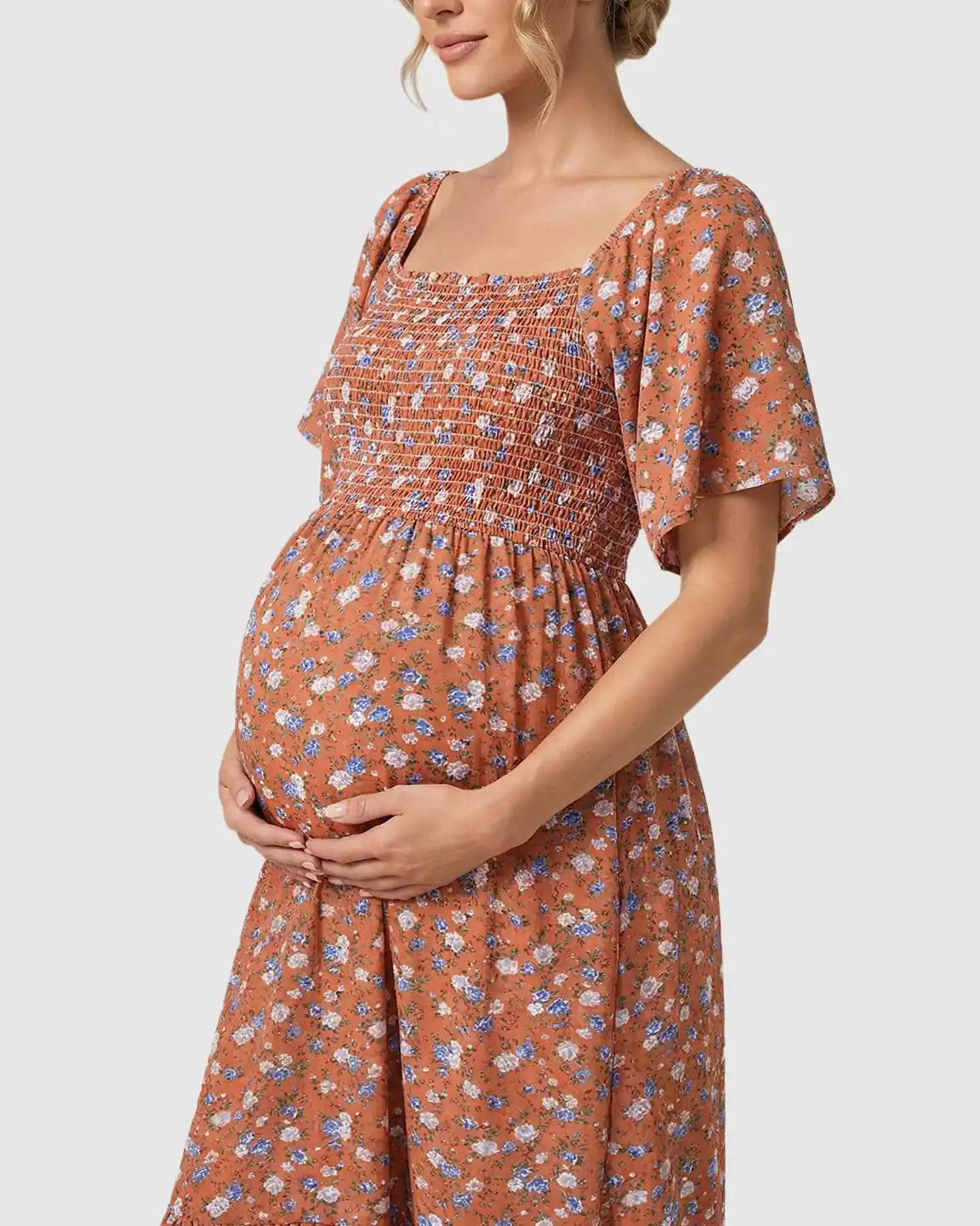 Smocked Ruffled Hem Maternity Summer Dress