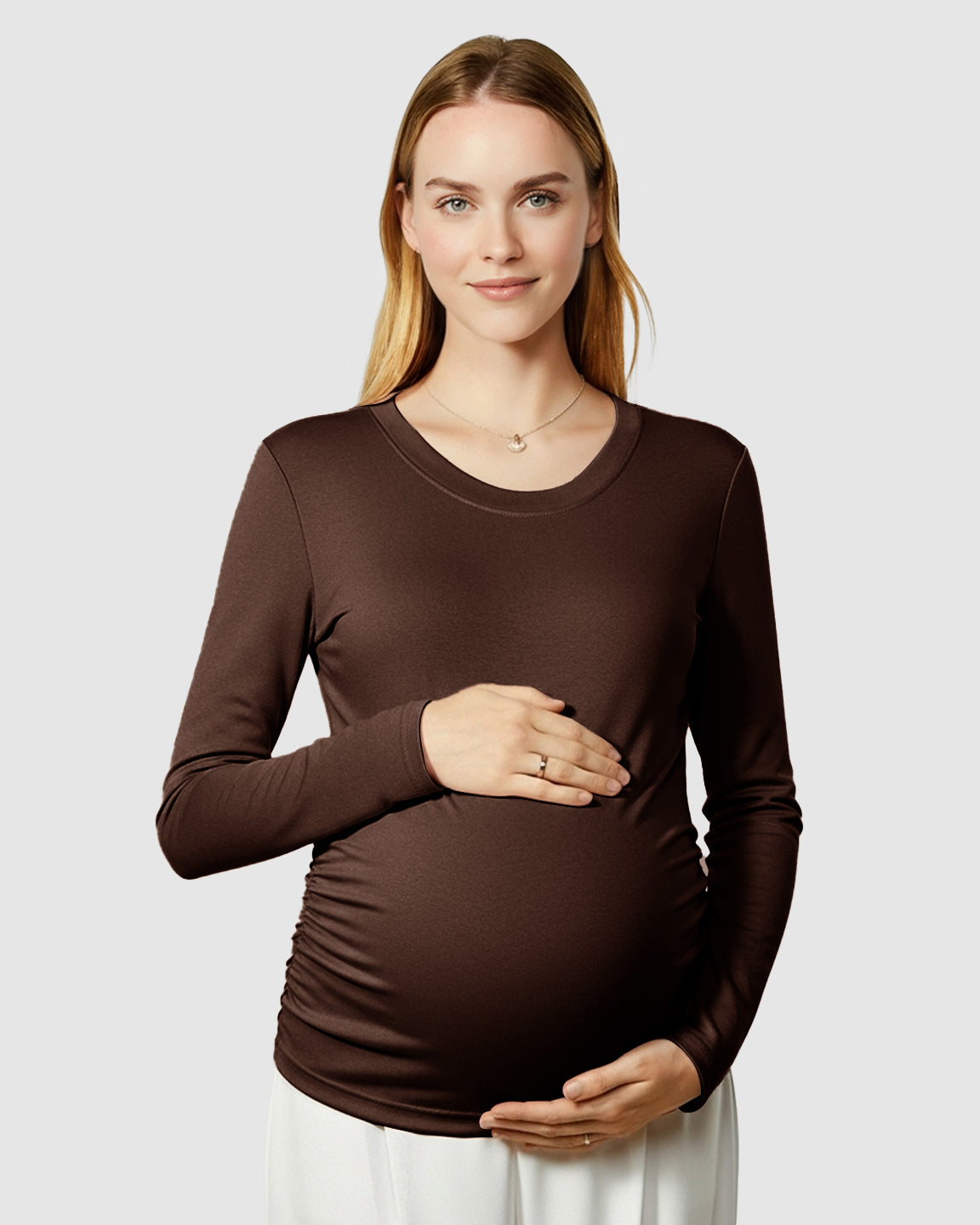 Round Neck Long Sleeve Thermal Maternity Top