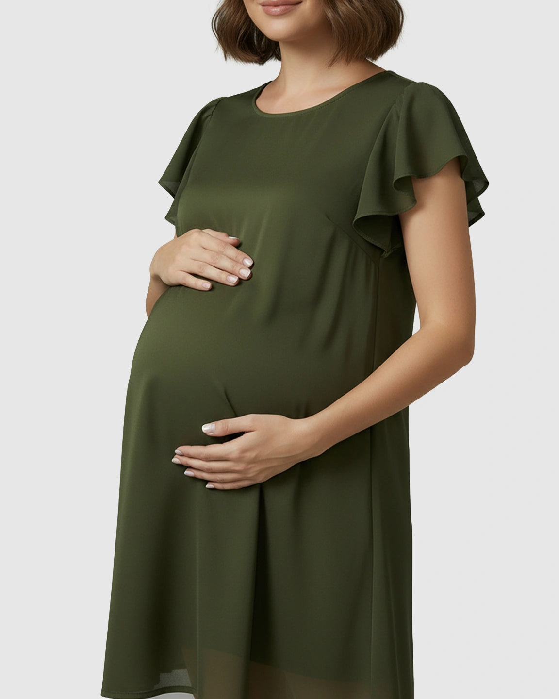 Ruffle Sleeves Shift Silhouette Maternity Mini Dress