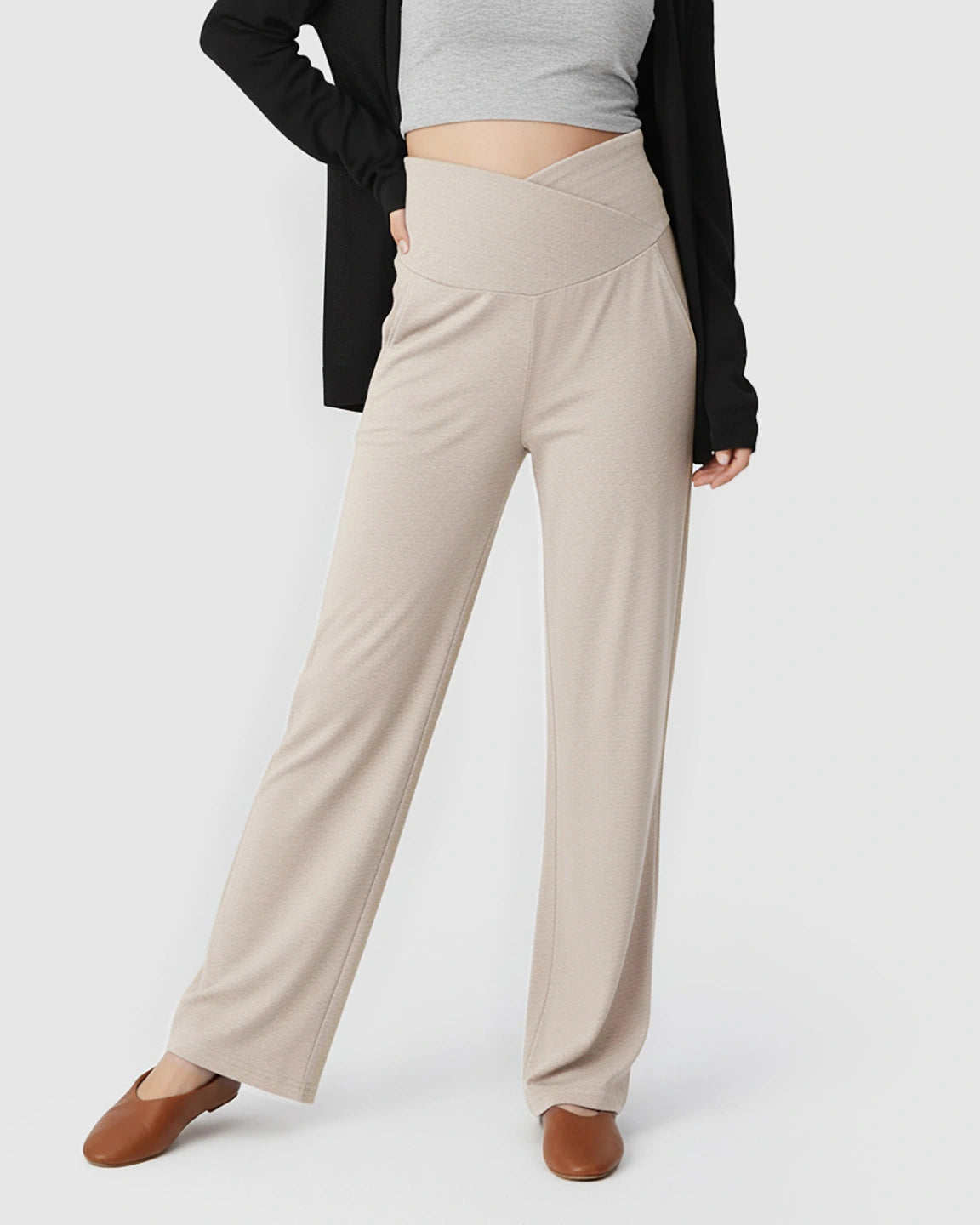 Crossover Waist Wide-Leg Maternity Lounge Pants