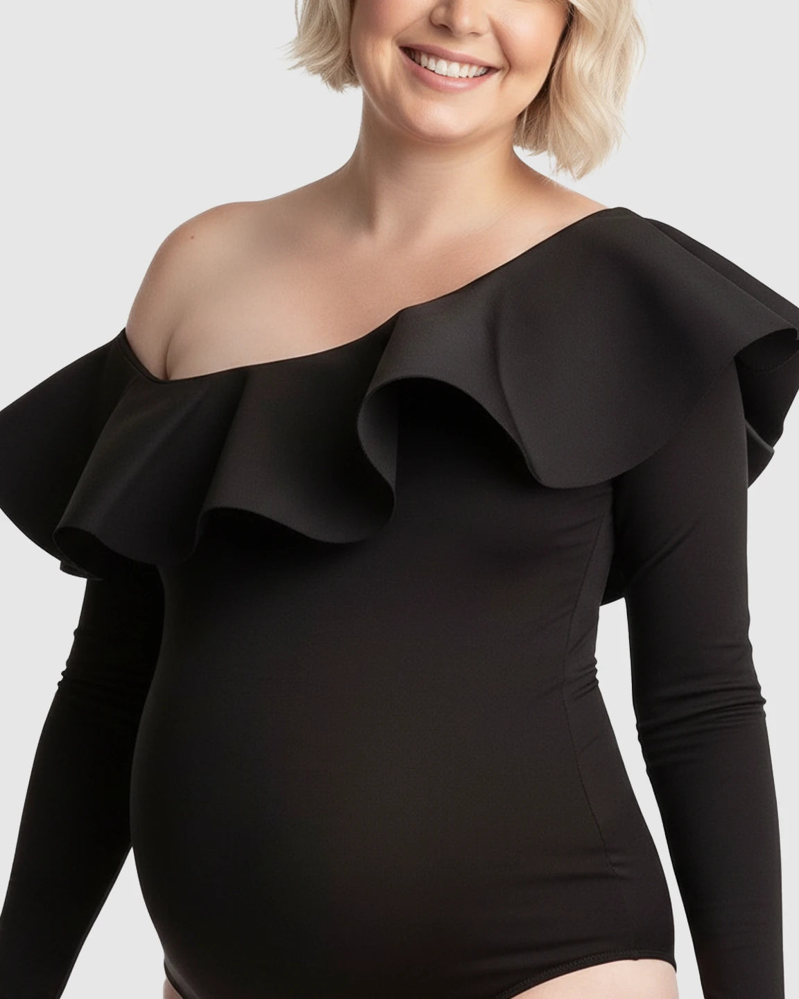Ruffled One-shoulder Bodycon Maternity Bodysuit