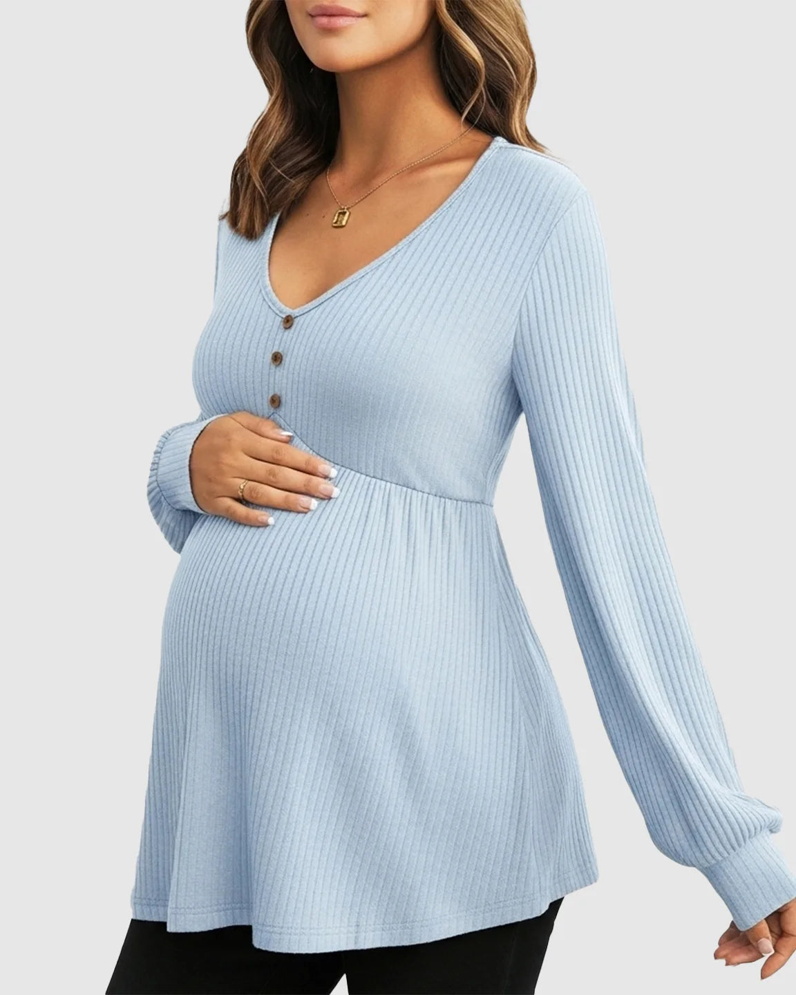 Ruffled V-Neck Ribbed Maternity Top
