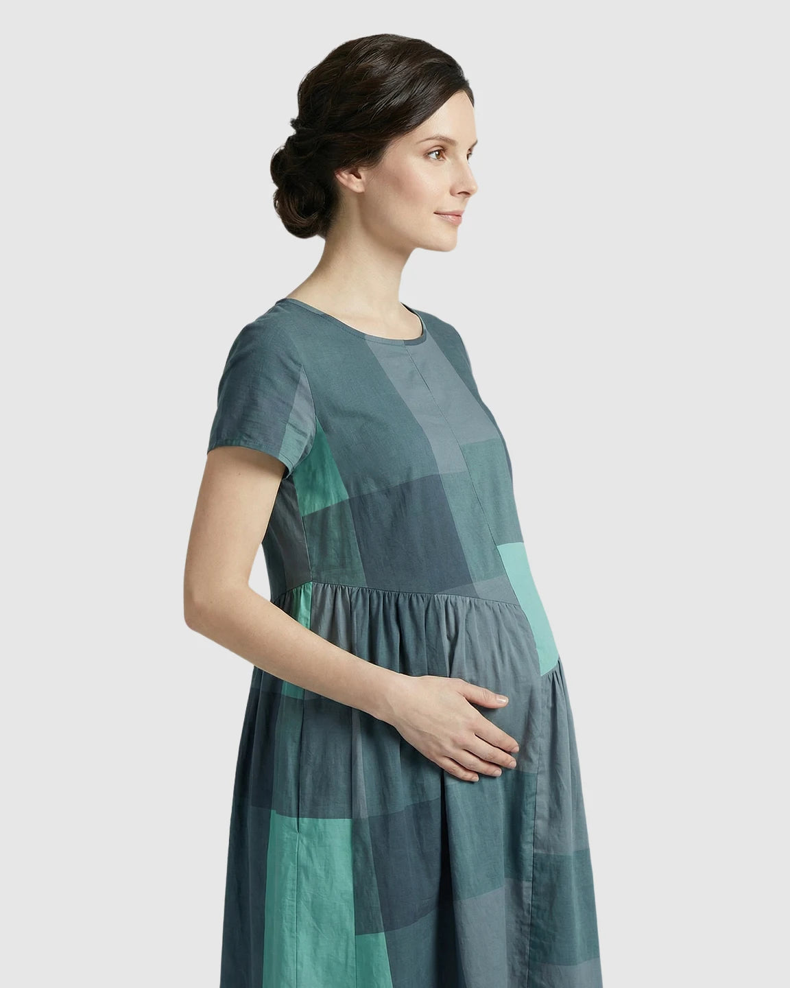 Plaid Flowy Maternity Maxi Dress