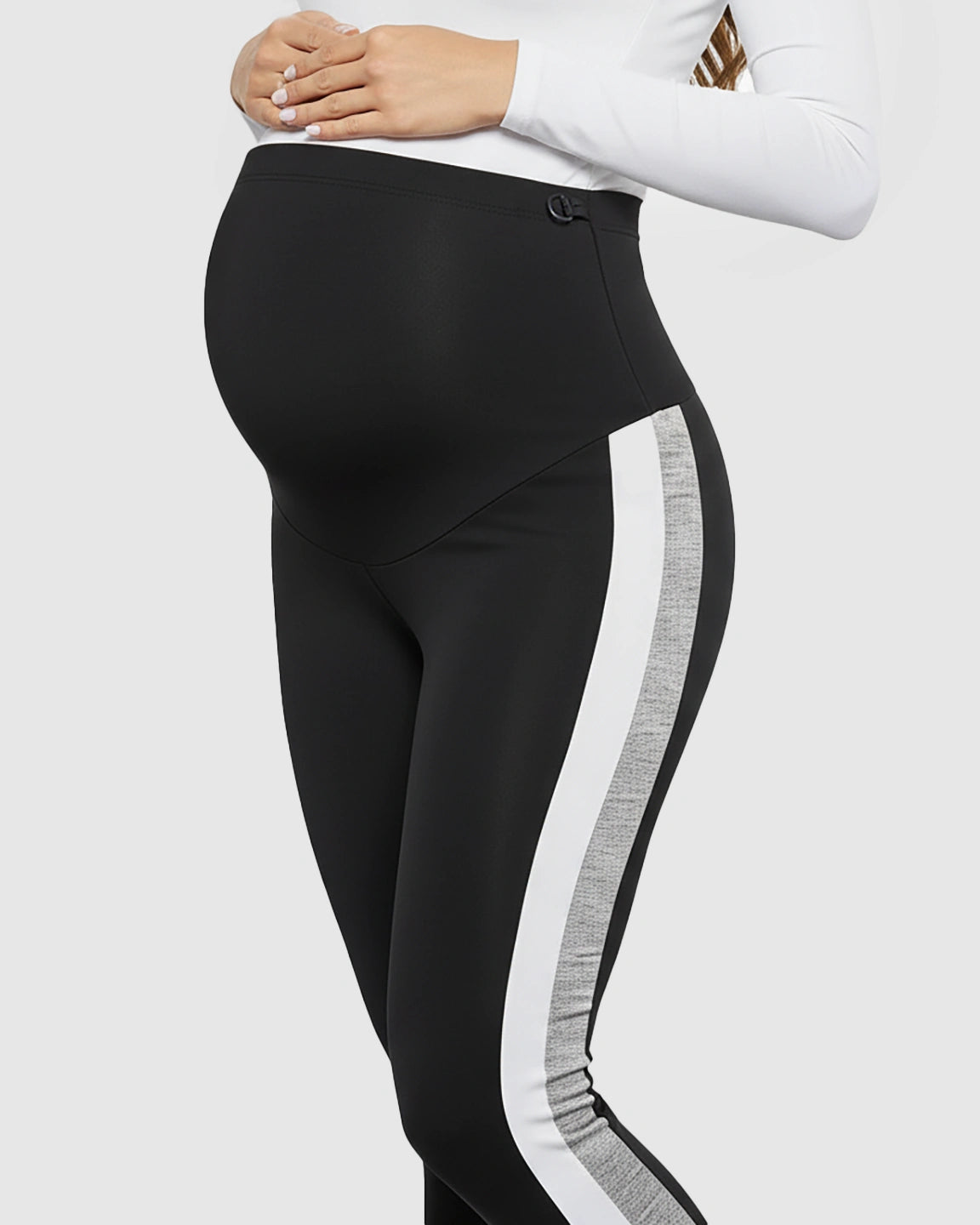 Stretch Waist Panel Side-Stripe Maternity Leggings